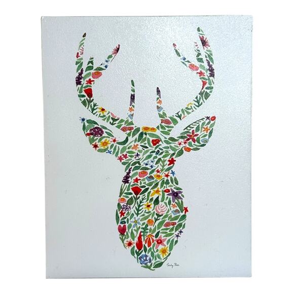 Carly Rae Studio Colorful Floral Deer Print on Stretched Canvas 11x14 - Picture 3 of 6